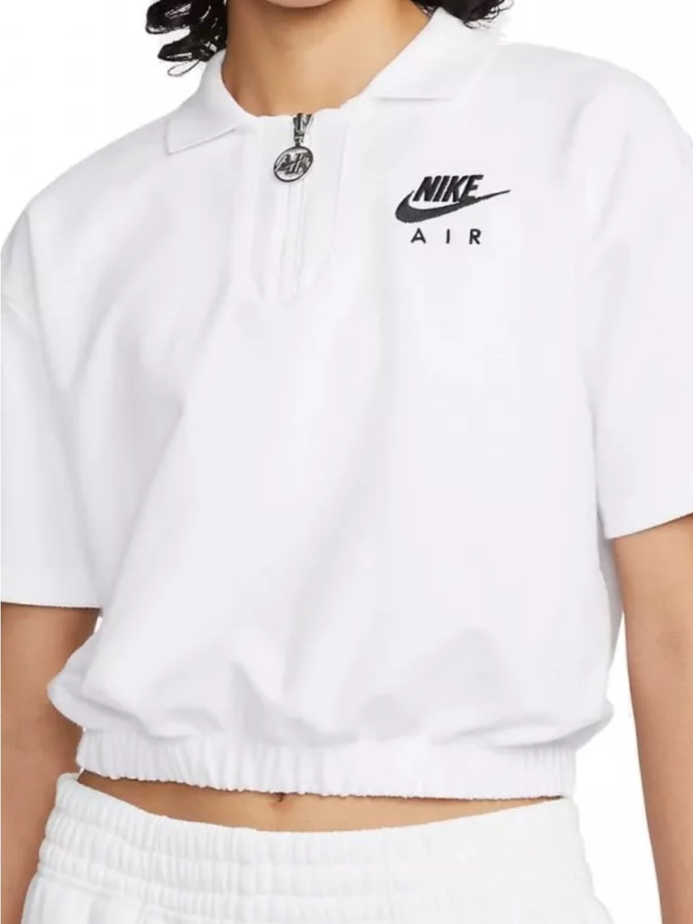 Nike Air White Cropped Polo Zip Tee